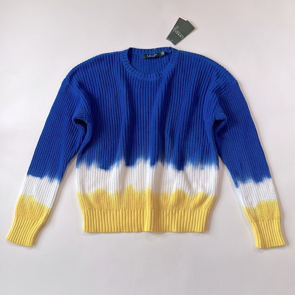 Lauren Ralph Lauren Tie Dye Blue & Yellow Sweater (Like the Ukraine Flag) Medium